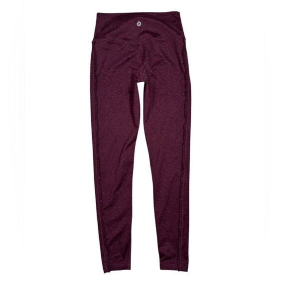 Core 10 Womens Maroon Red Ruffle Trim Mid Rise Slimming Activewear Legging - Picture 6 of 9